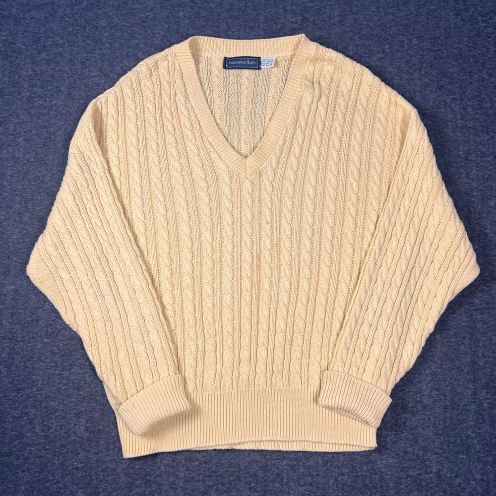 Vintage Christopher Hayes Cable Knit Sweater Mens XL Yellow V-Neck Made in USA